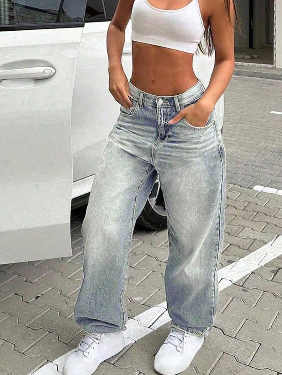 NIEBIESKIE JEANSY Z WYSOKIM STANEM