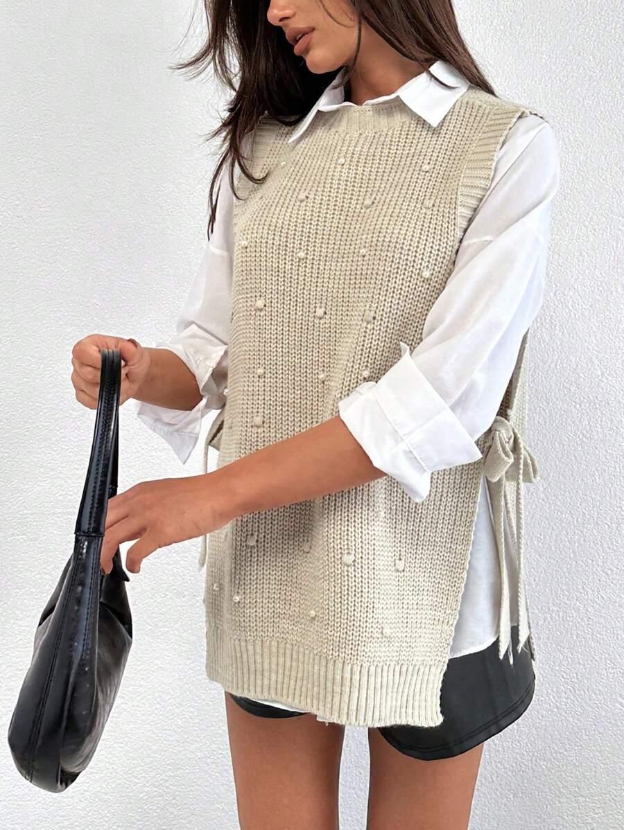 beżowy sweter zdobienie 