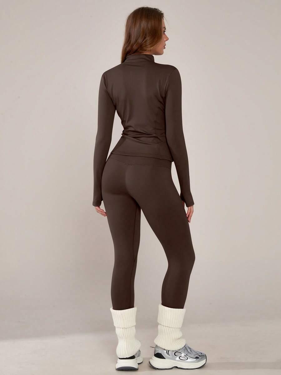 SPORTOWY BRĄZOWY KOMPLET BLUZA LEGGINSY