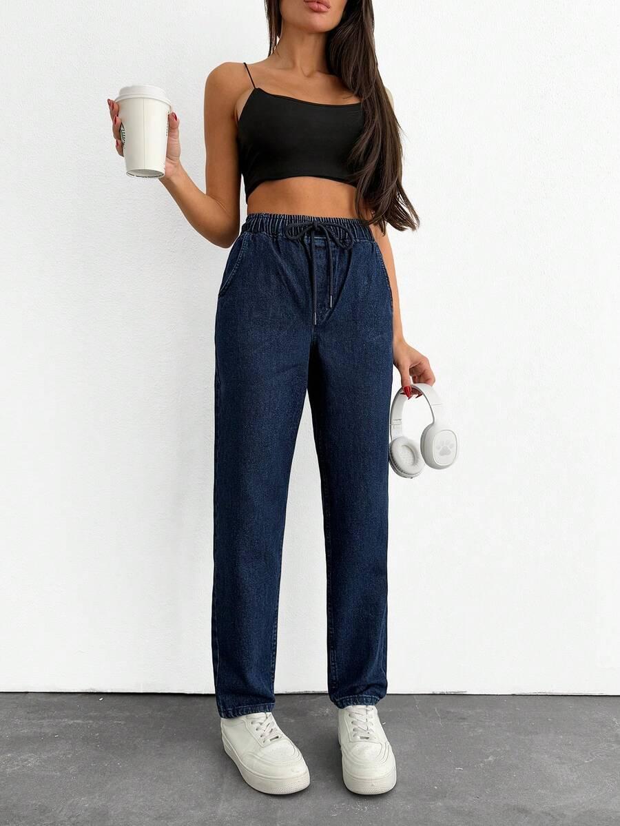 GRANATOWE SPODNIE JEANS 