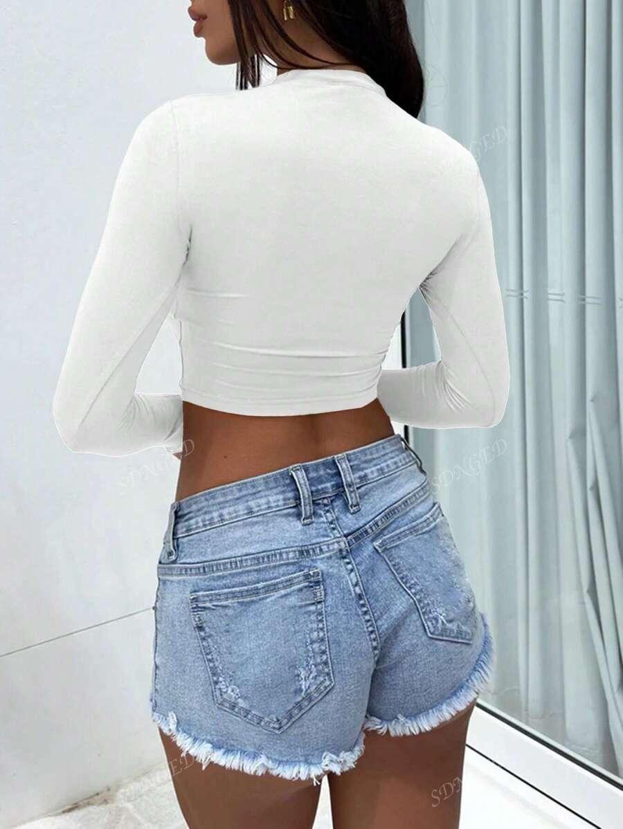 BIAŁY CROP TOP DŁUGI RĘKAW