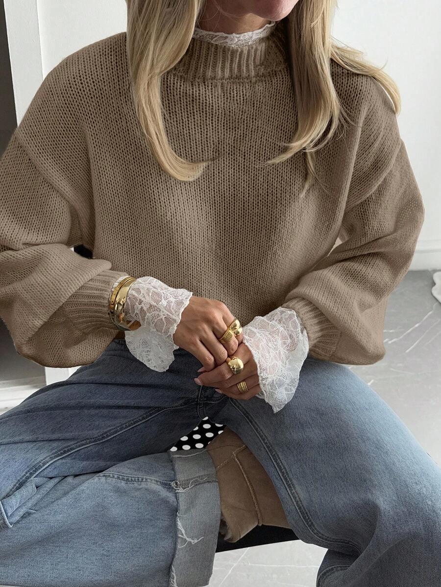 BEŻOWY SWETER KORONKA