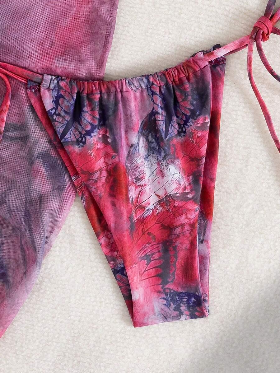 trzyczęściowy komplet bikini pareo wzór