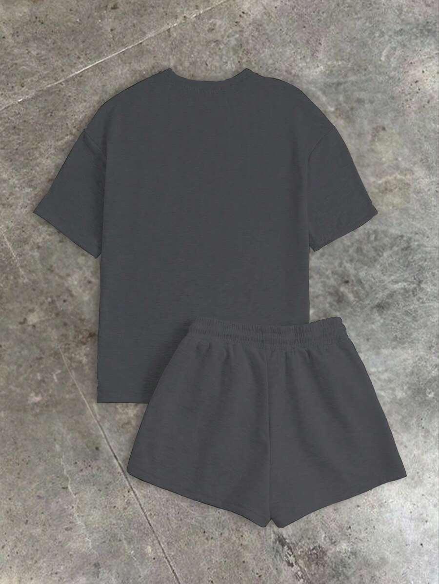 szary T-shirt okrągły dekolt