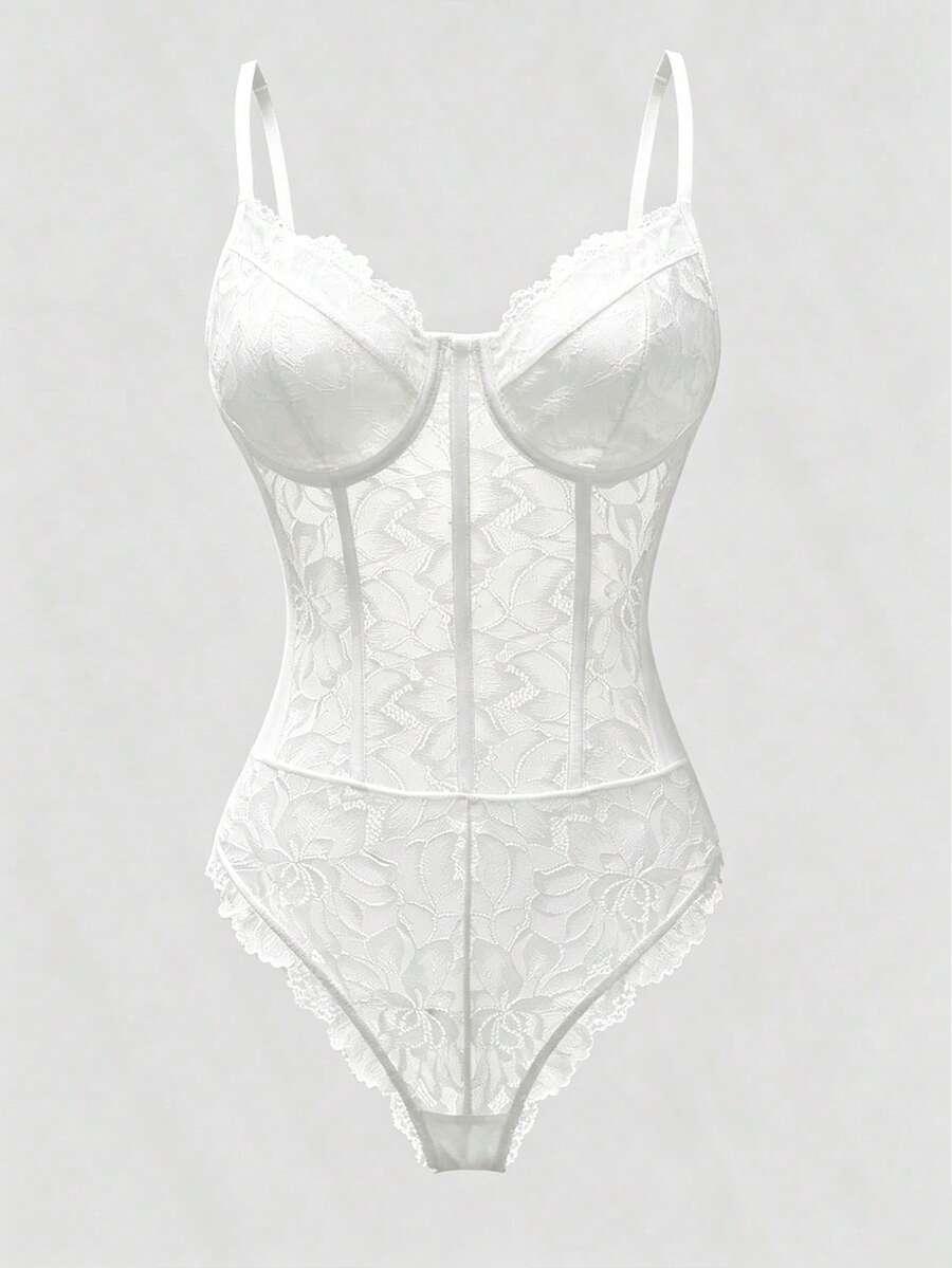 białe body koronka
