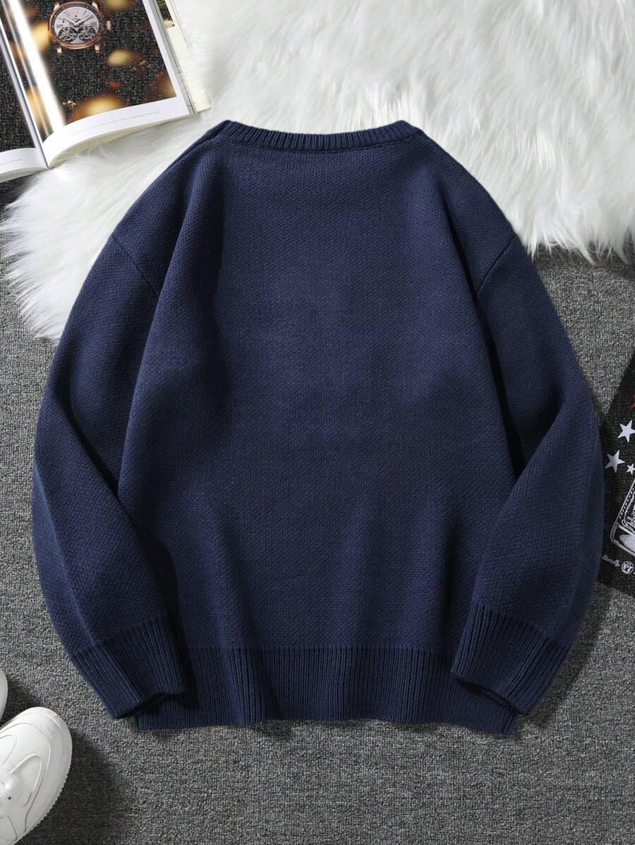 GRANATOWY SWETER MĘSKI AKRYLOWY OKRĄGŁY DEKOLT WKŁADANY