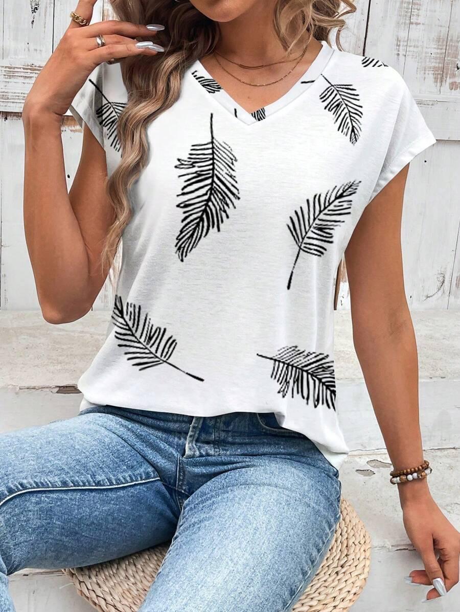 T-shirt nadruk liście 