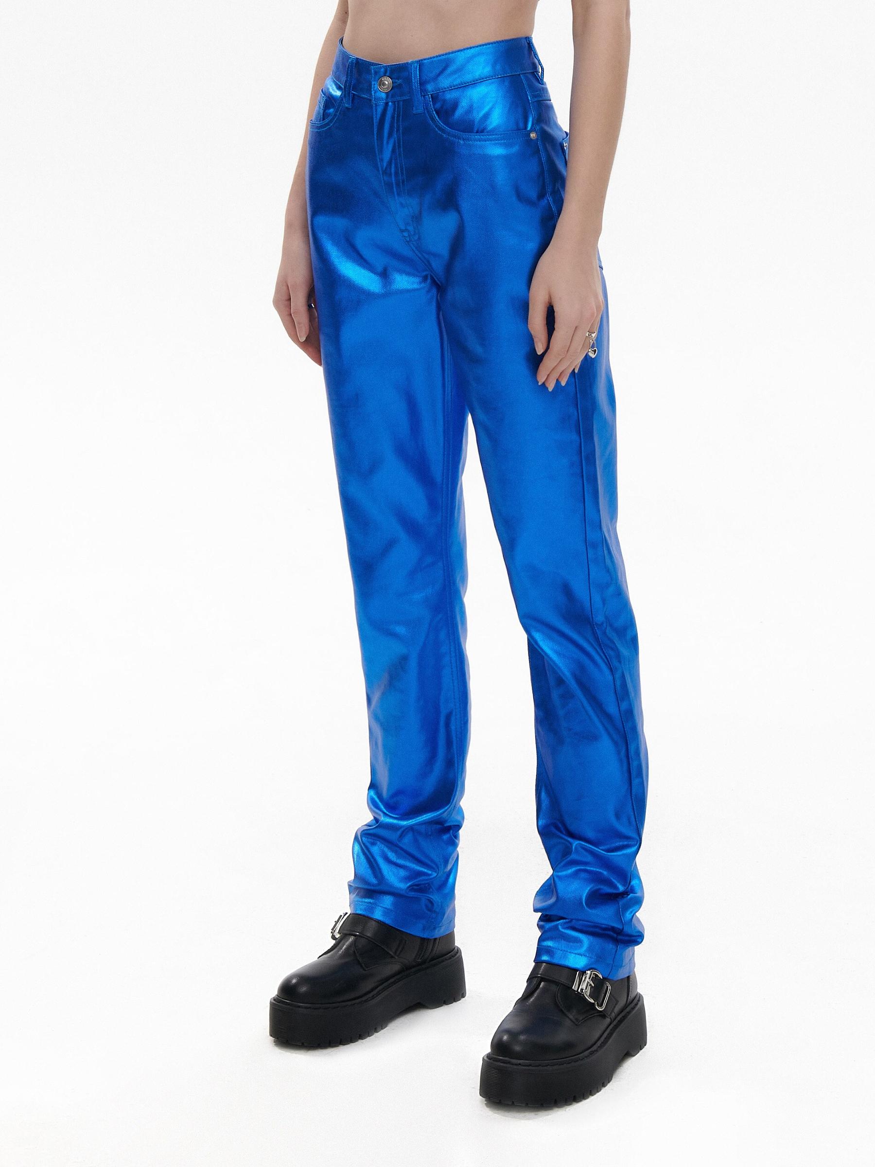 metaliczne proste spodnie połysk