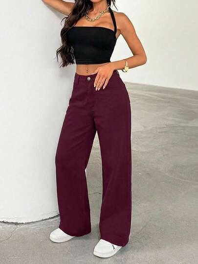 Bordowe spodnie jeans 