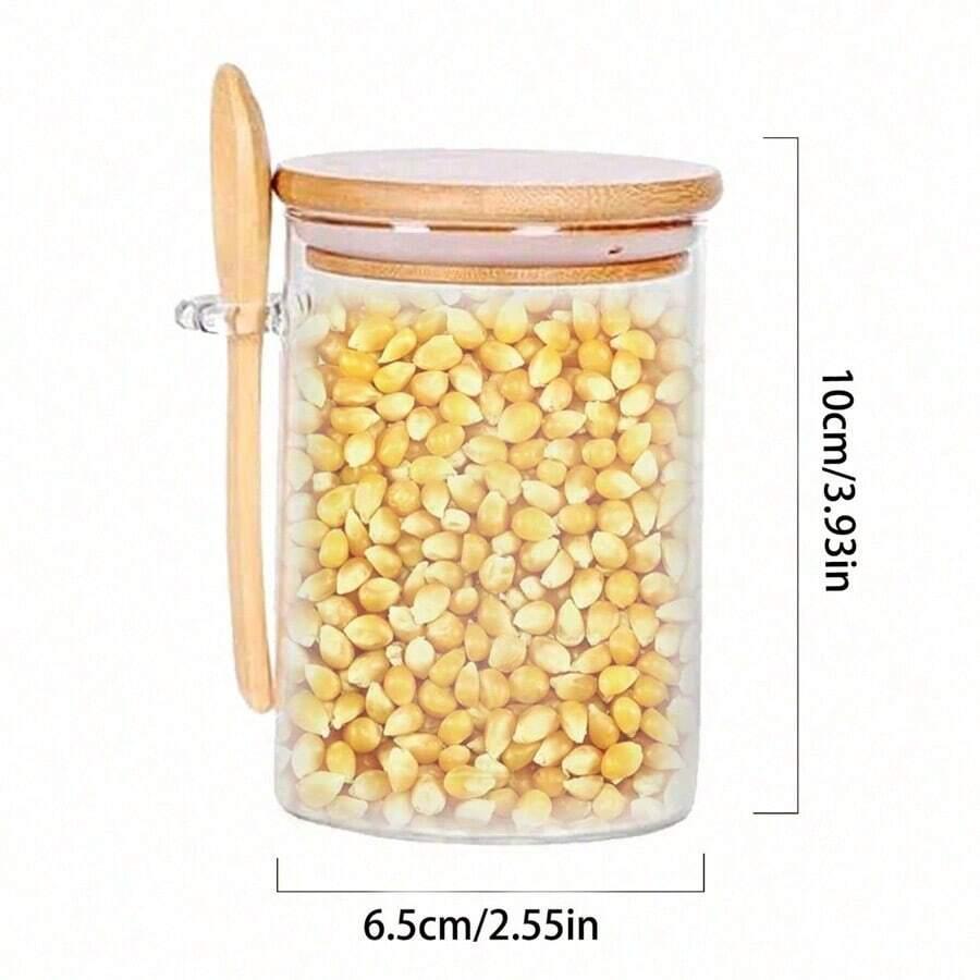 szklany słoik z pokrywką i łyżeczką 4-pack