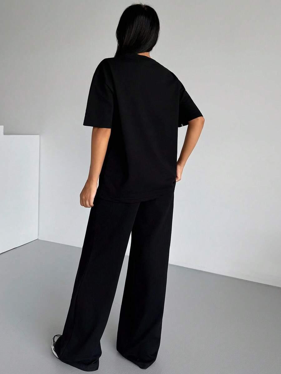 czarny t-shirt casual