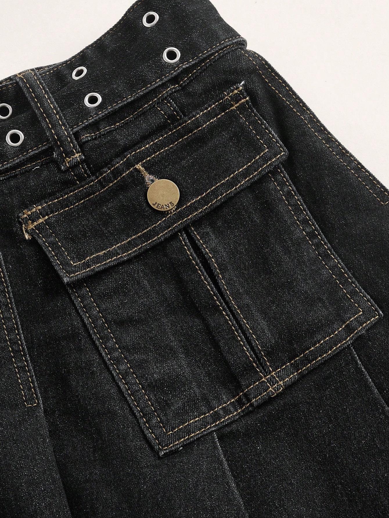 czarna spódniczka jeans zdobienie dżety