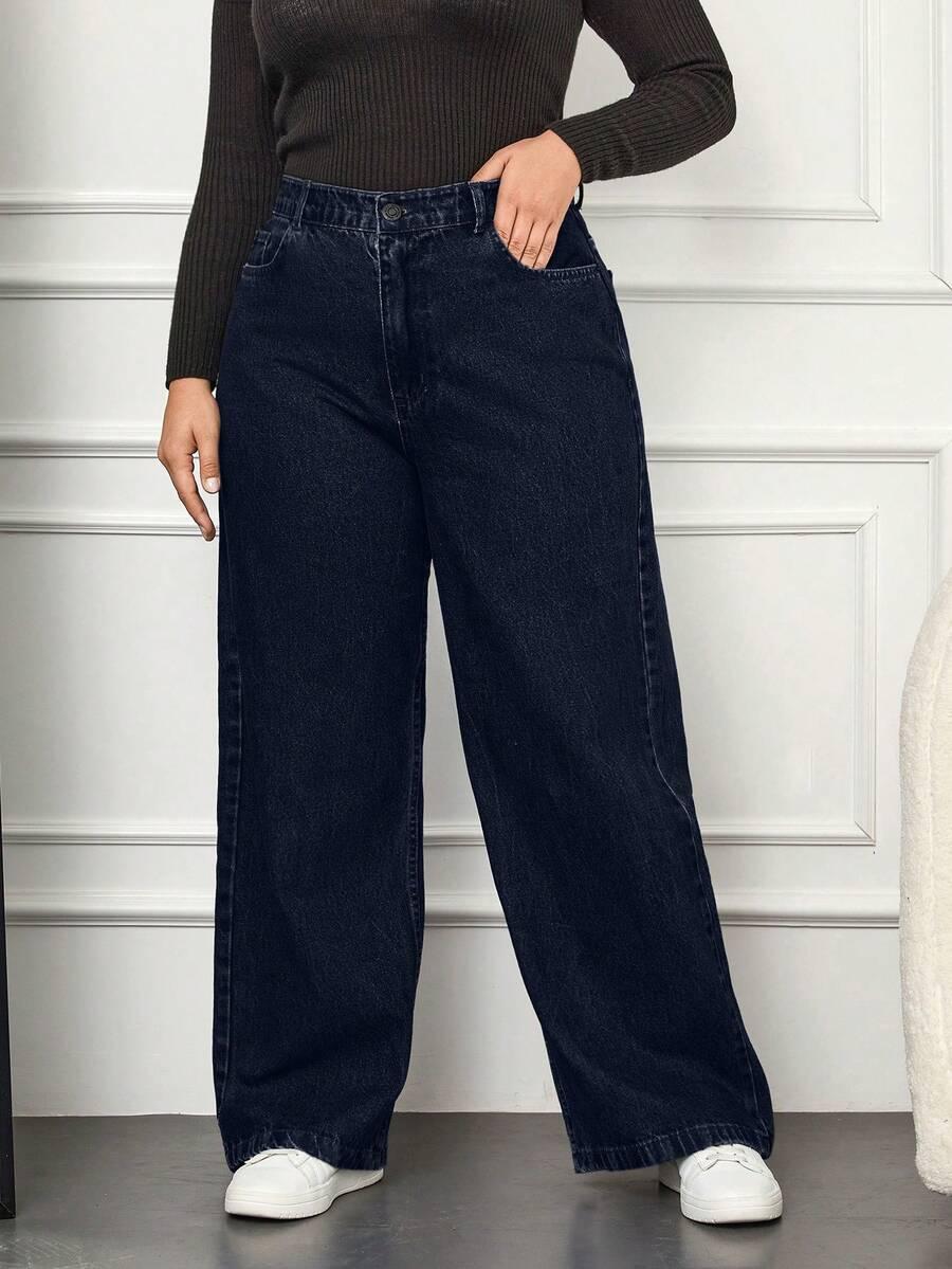 granatowe proste spodnie jeans