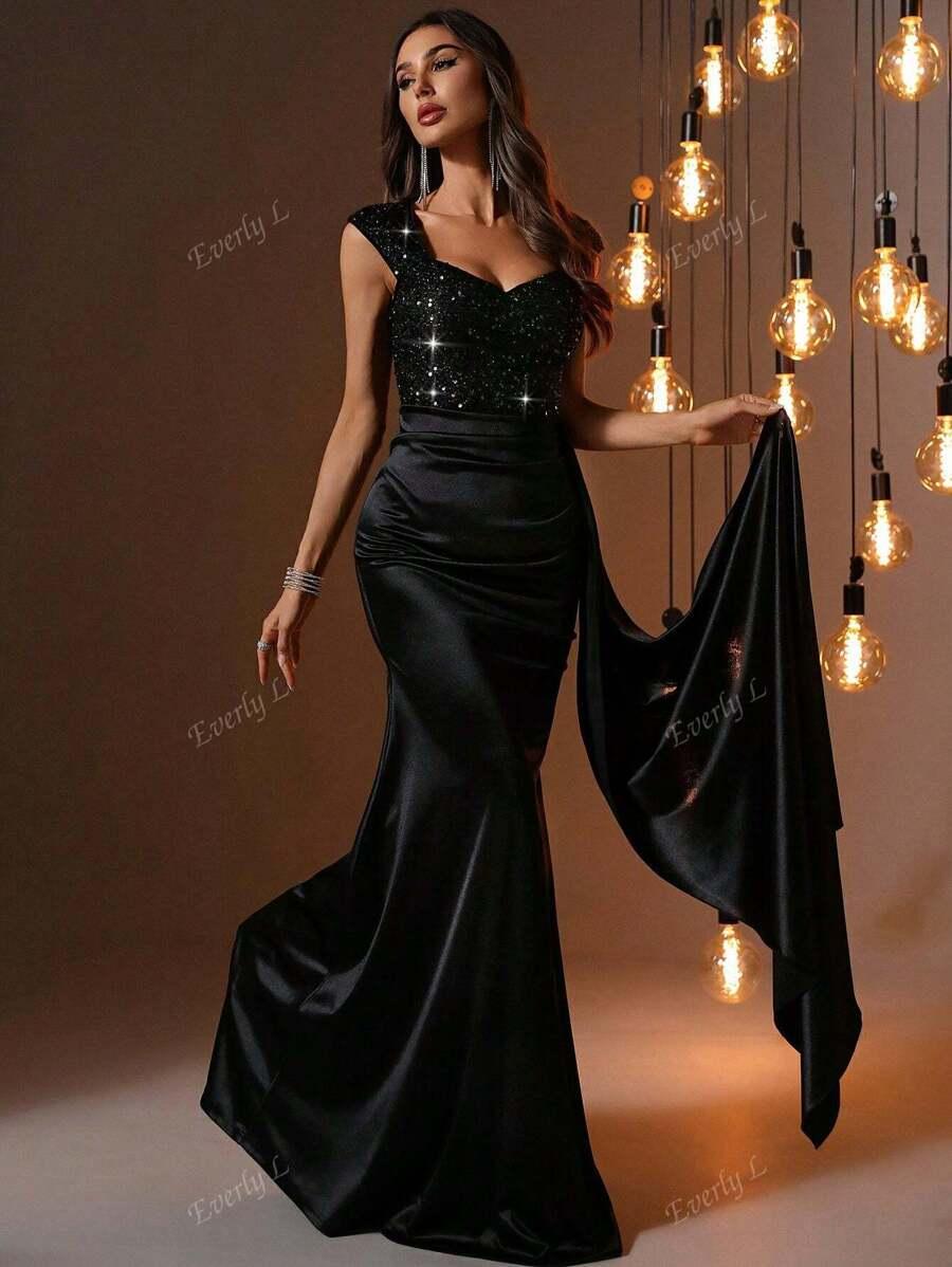 czarna maxi sukienka cekiny