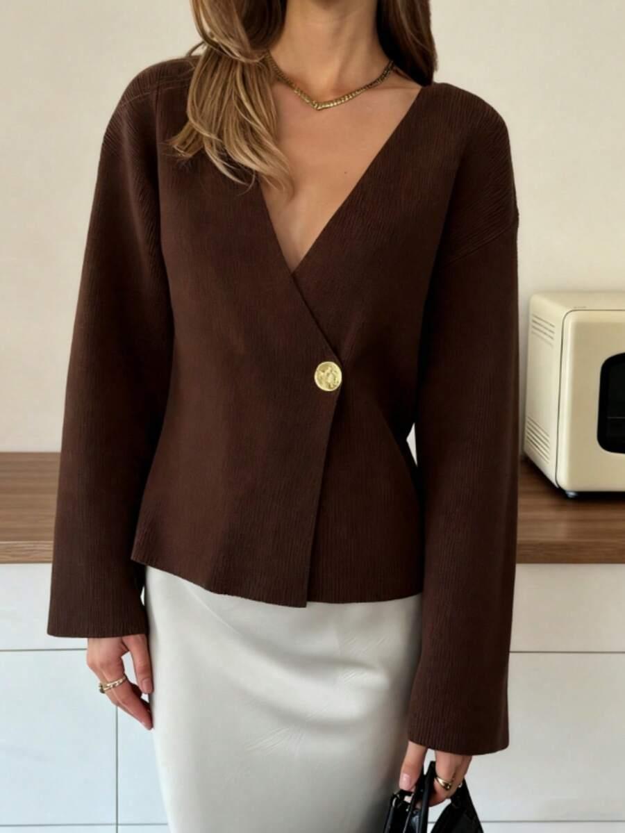 BRĄZOWY SWETER ZDOBIENIE