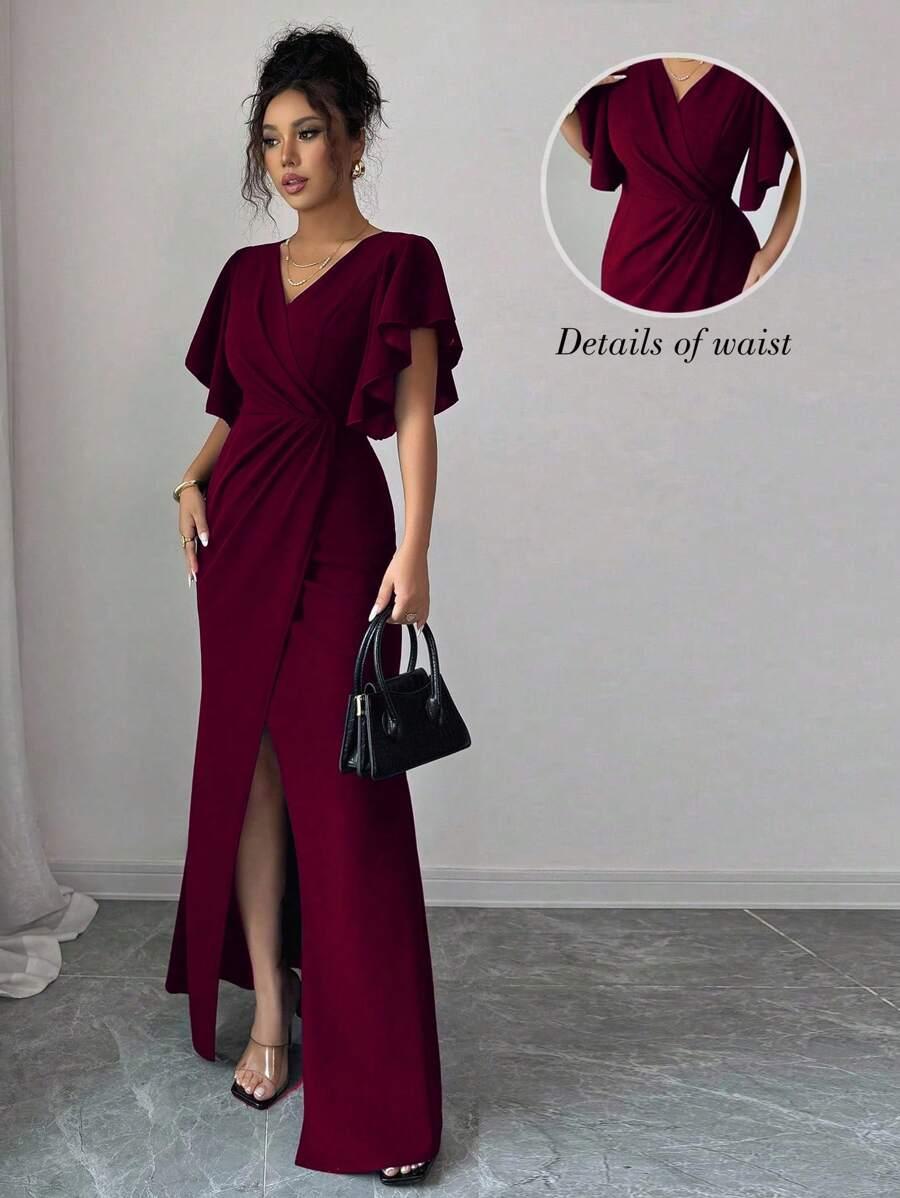 BORDOWA MAXI SUKIENKA V-NECK