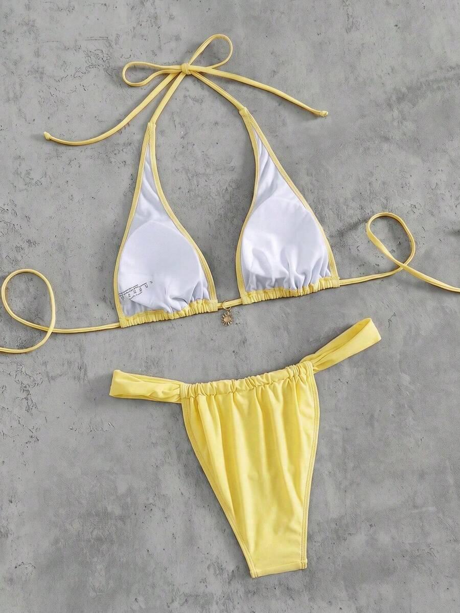 ŻÓŁTY KOMPLET BIKINI ZDOBIENIE