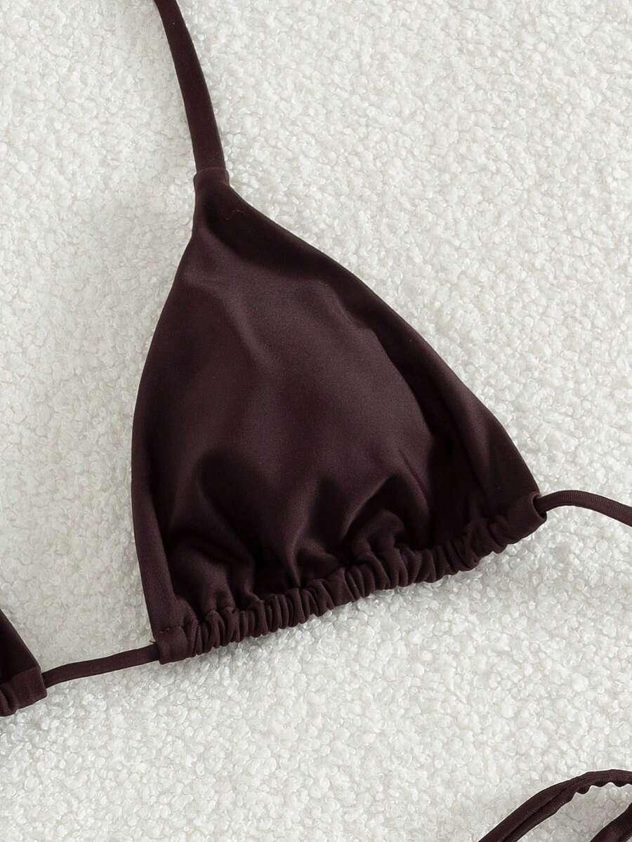 dwuczęściowy brązowy wiązany komplet bikini