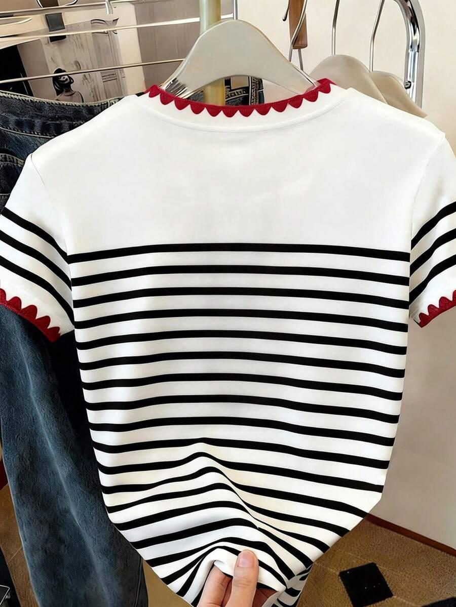 t-shirt okrągły dekolt wzór paski