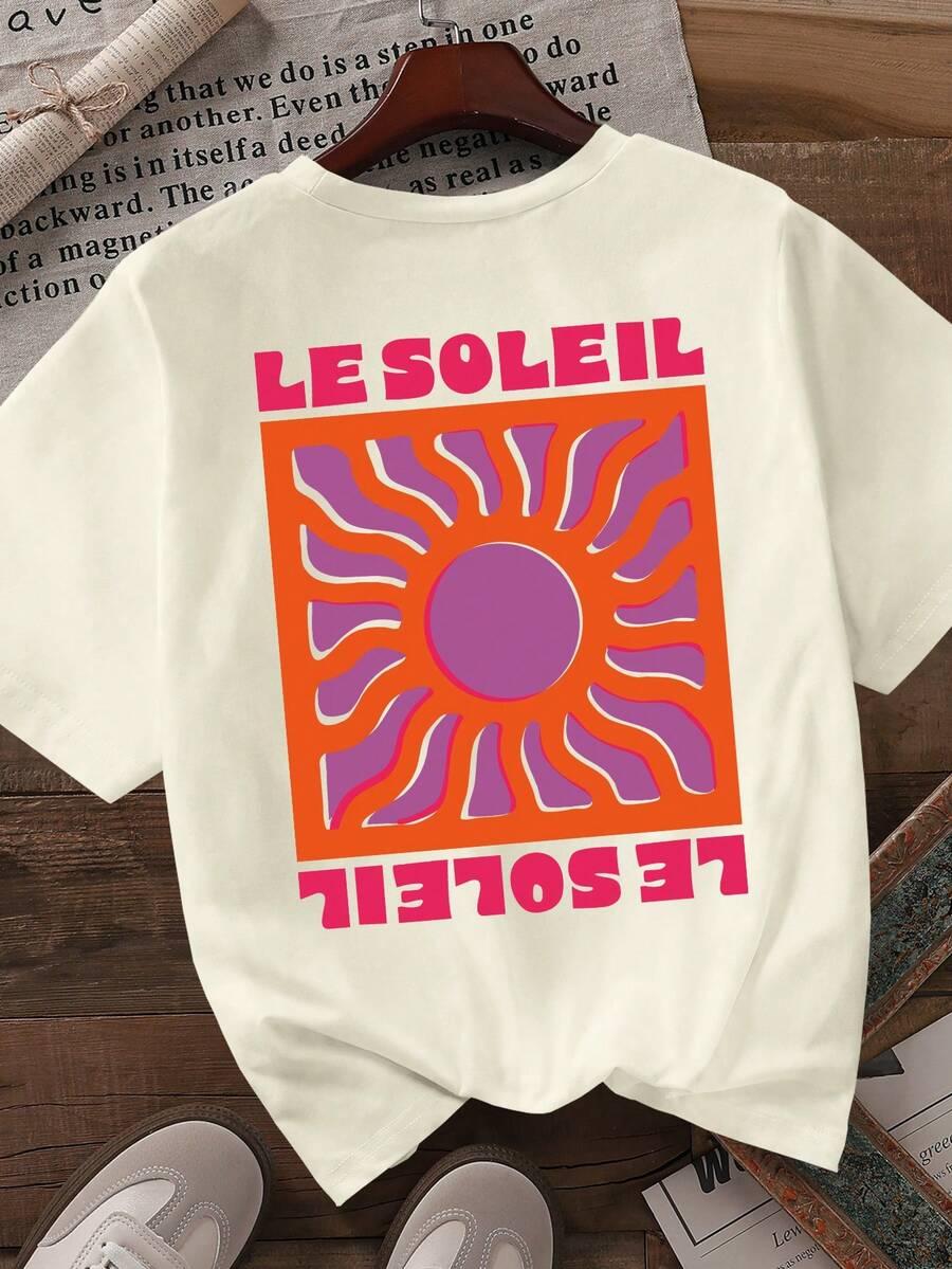 t-shirt okrągły dekolt nadruk