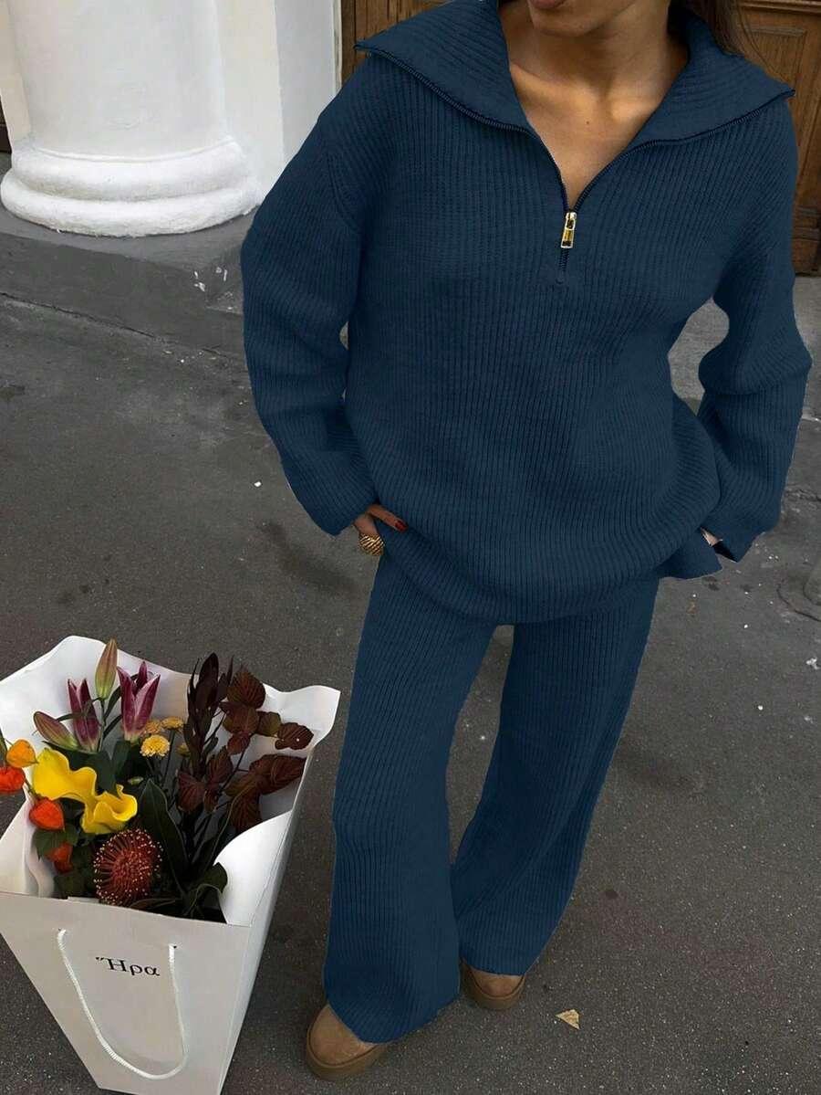 DZIANINOWY KOMPLET SWETER SPODNIE