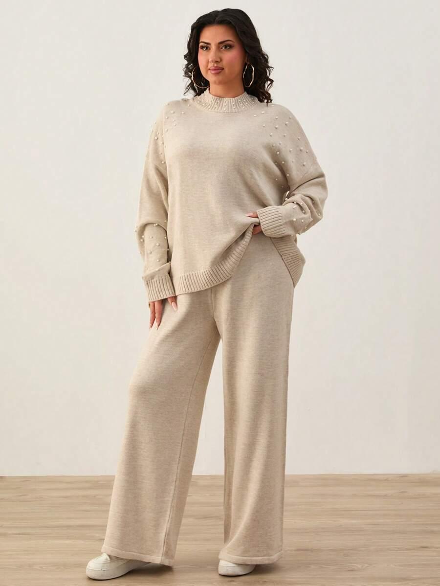 komplet sweter spodnie zdobienie 
