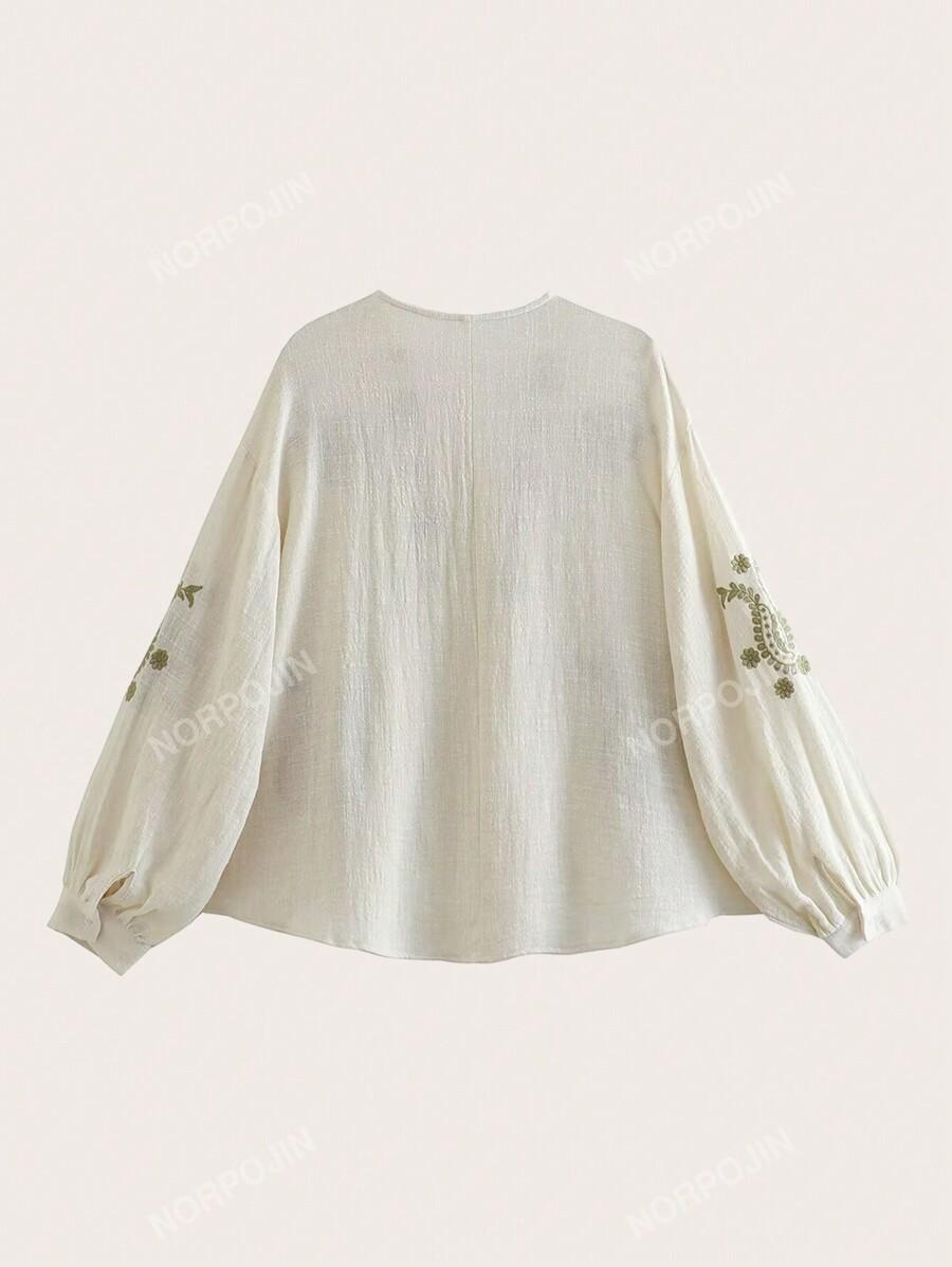 BLUZKA DŁUGI RĘKAW V-NECK HAFT