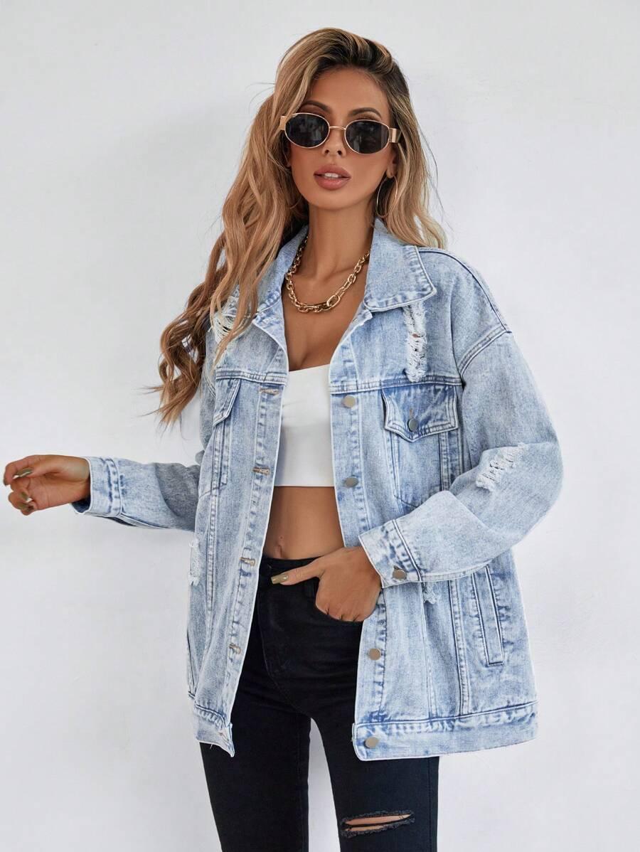 NIEBIESKA KURTKA JEANS PRZETARCIA