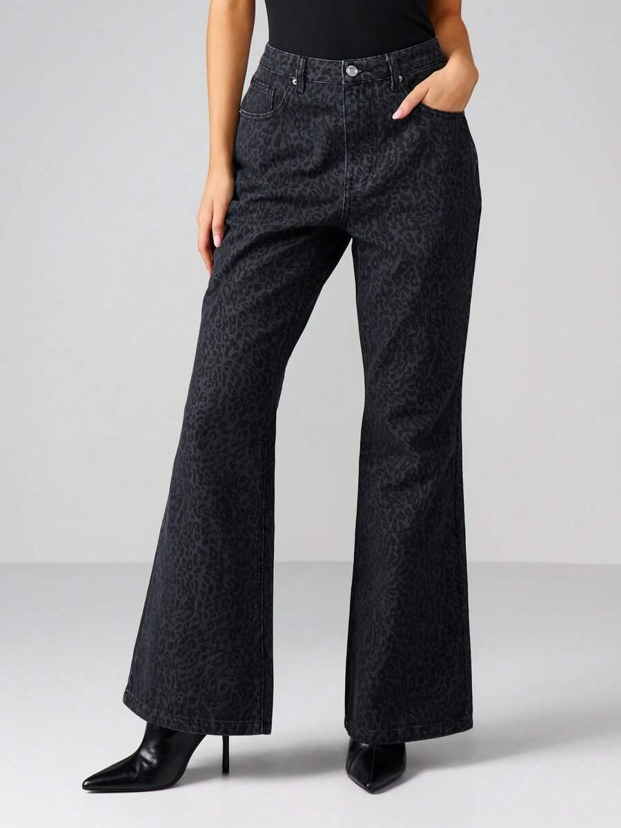 spodnie jeans wzór panterka