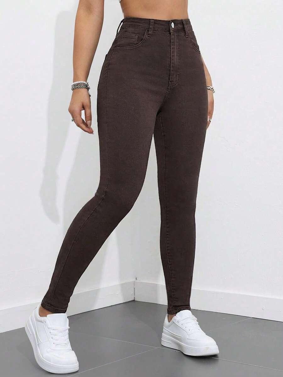 BRĄZOWE SPODNIE JEANS