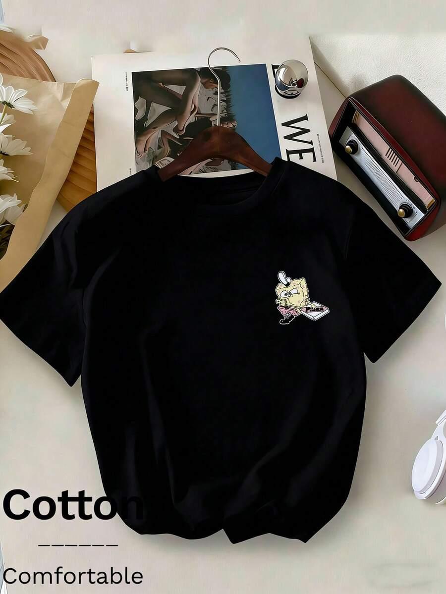 CZARNY T-SHIRT nadruk 
