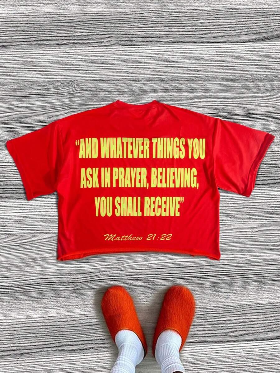 CZERWONY T-SHIRT NADRUK