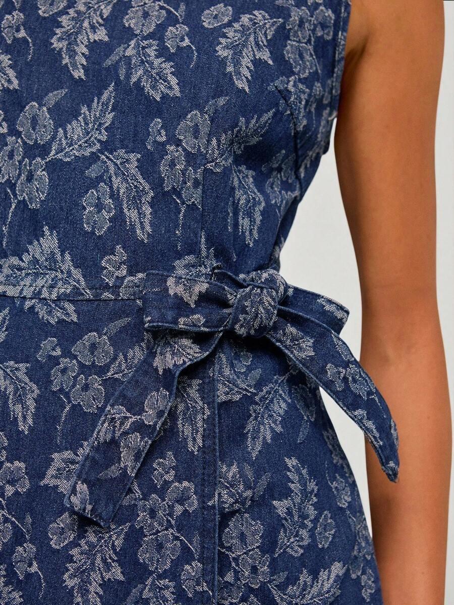 mini sukienka jeans wiązanie kwiaty