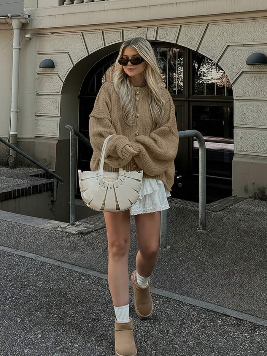 BRĄZOWY SWETER GUZIKI