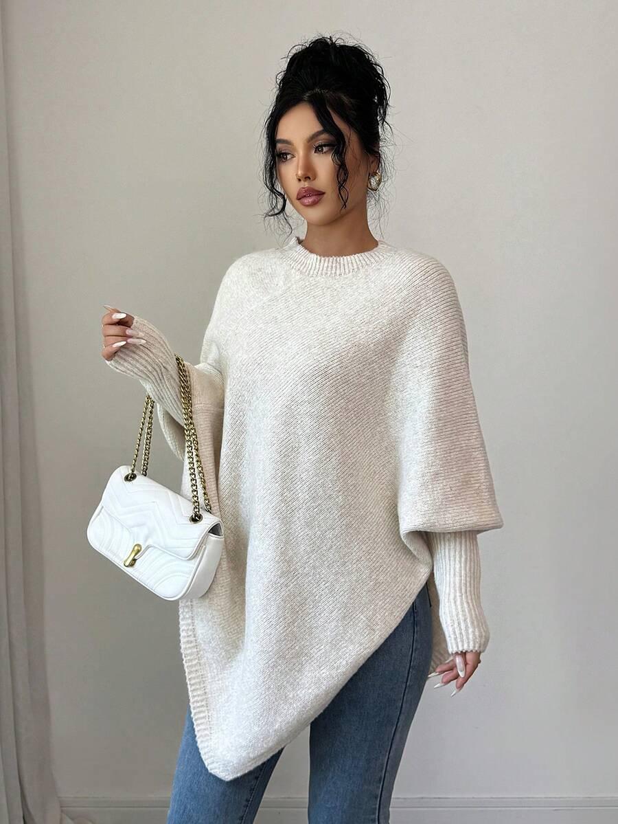 BEŻOWY SWETER OKRĄGŁY DEKOLT 