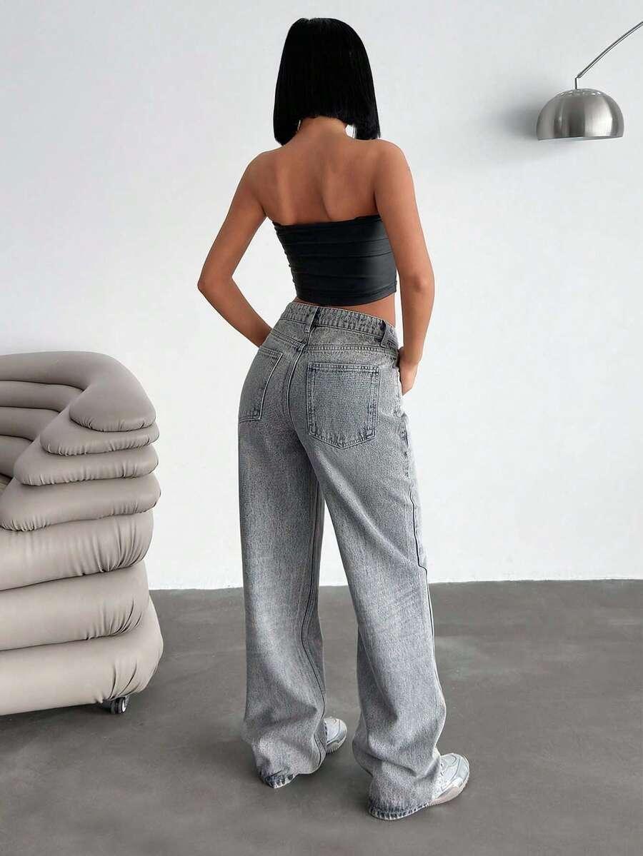 SZARE SPODNIE JEANSOWE