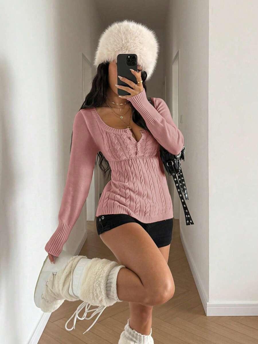 różowy sweter v-neck 