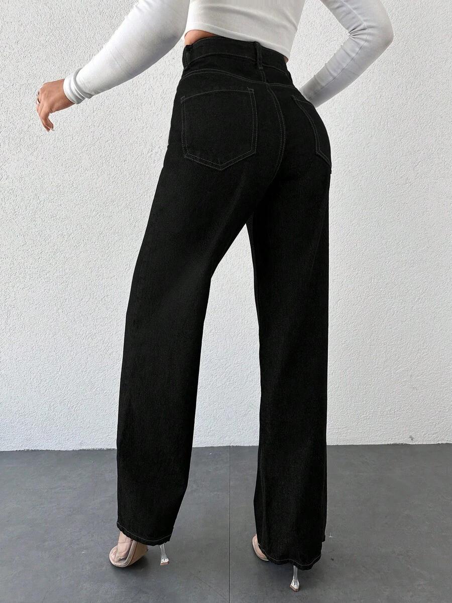 czarne spodnie jeans proste nogawki