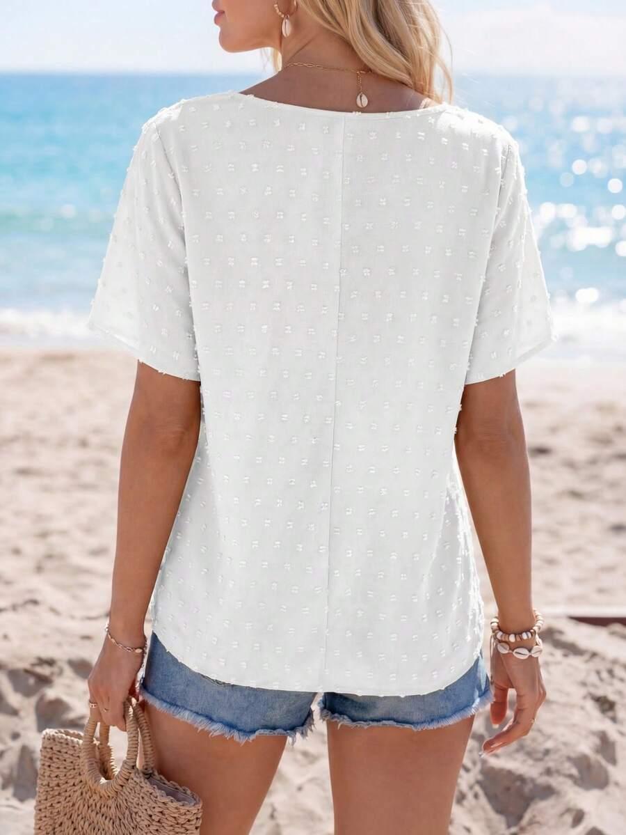 biała bluzka v-neck tekstura