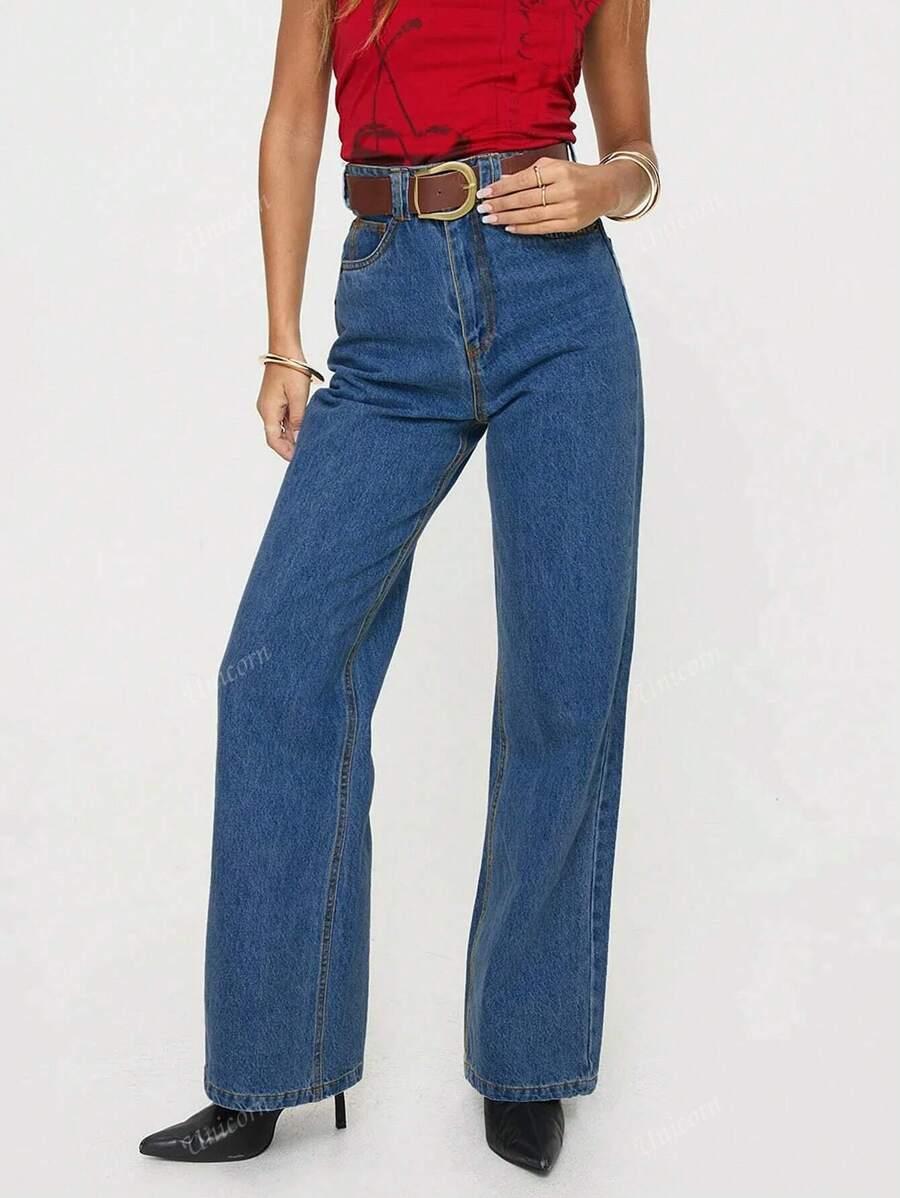 granatowe SPODNIE JEANS WYSOKI STAN 