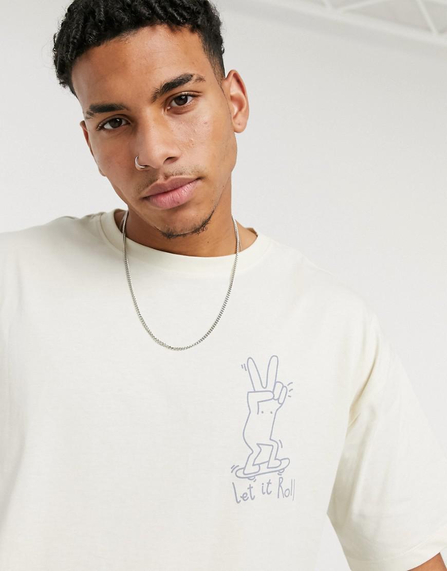 BEŻOWY T-SHIRT NADRUK
