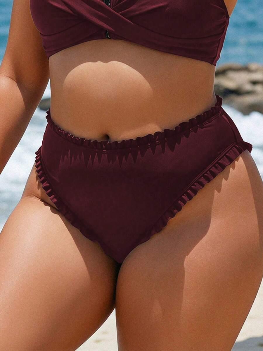 bordowy dół od bikini falbanki