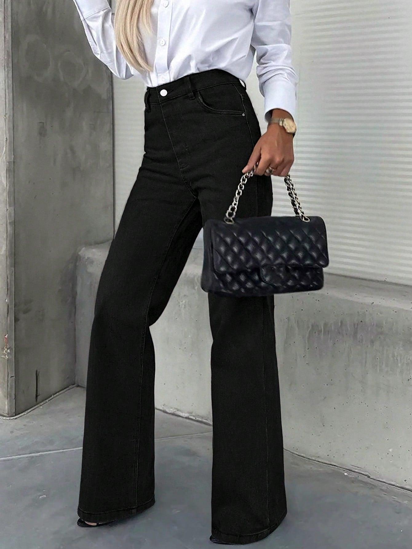 CZARNE SPODNIE JEANS PROSTA NOGAWKA 