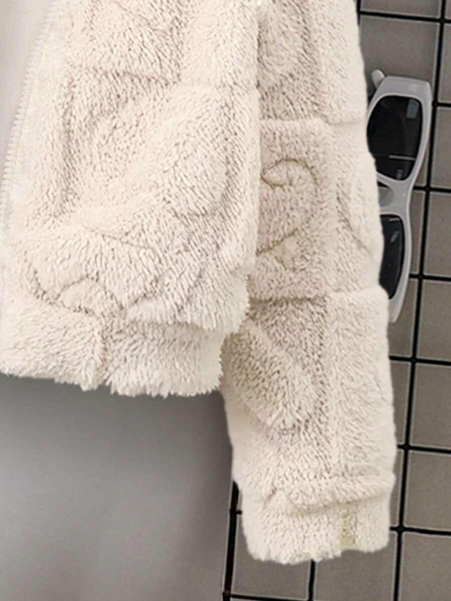 biała bluza z kapturem miś