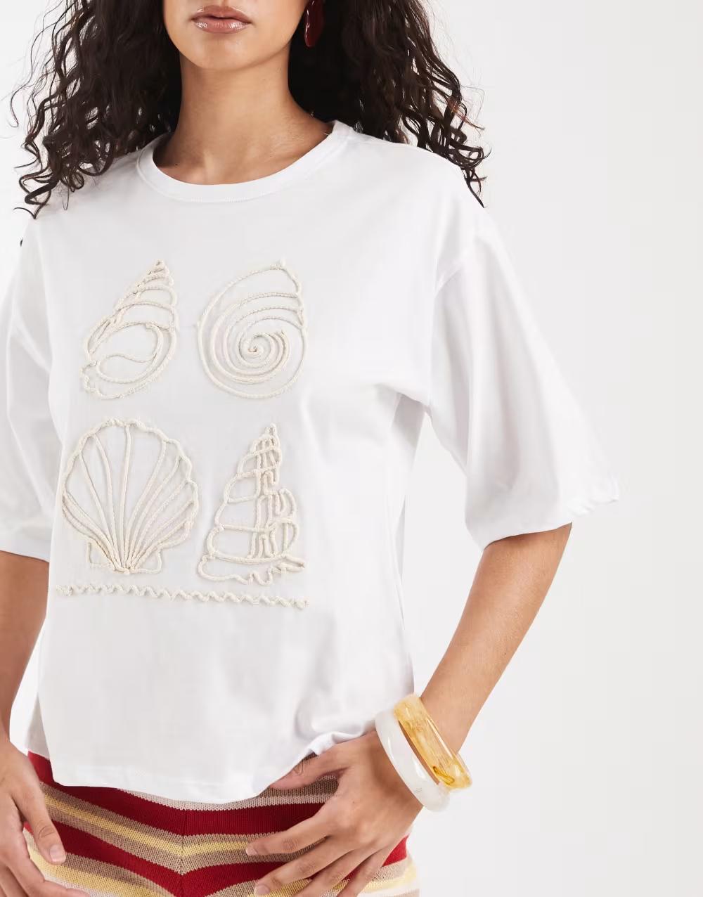 BIAŁY bawełniany T-SHIRT nadruk