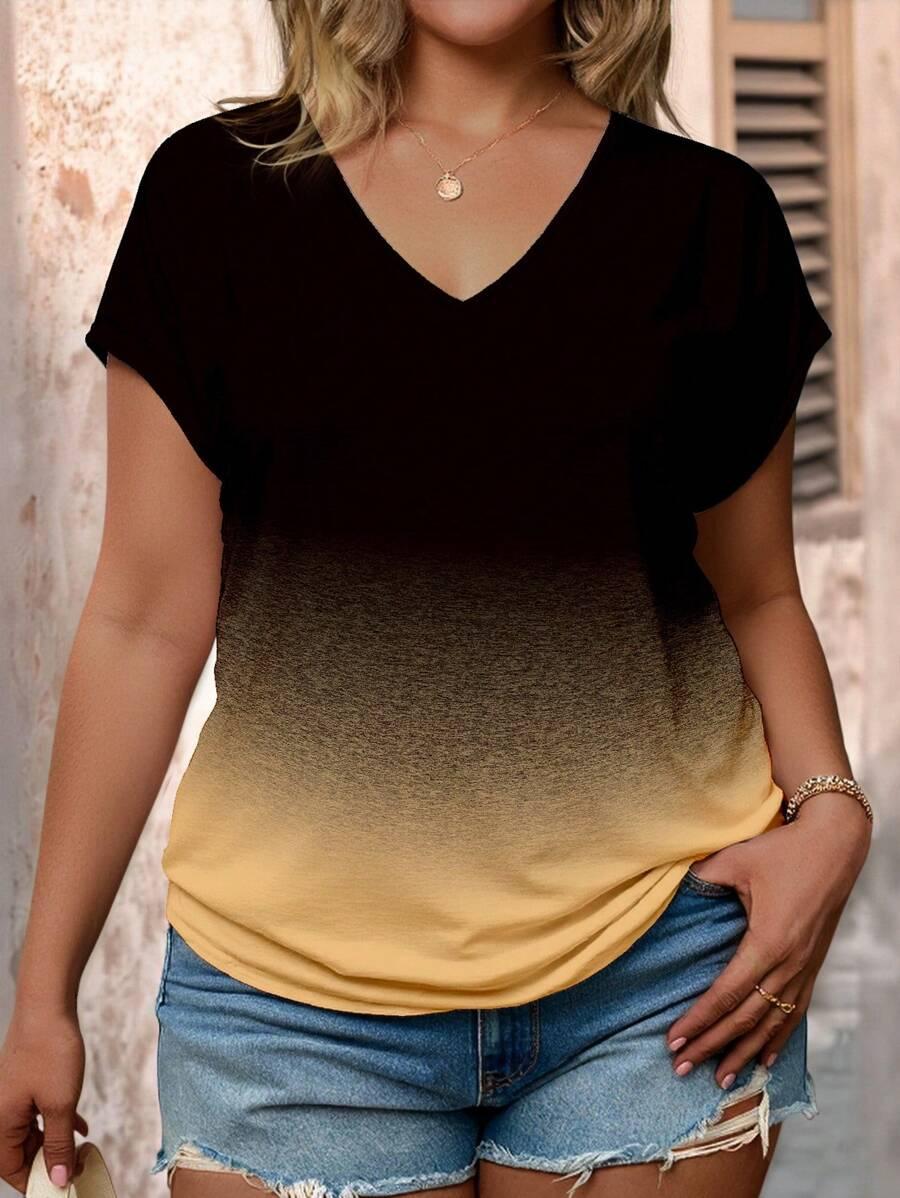 T-SHIRT OMBRE Z DEKOLTEM W SEREK
