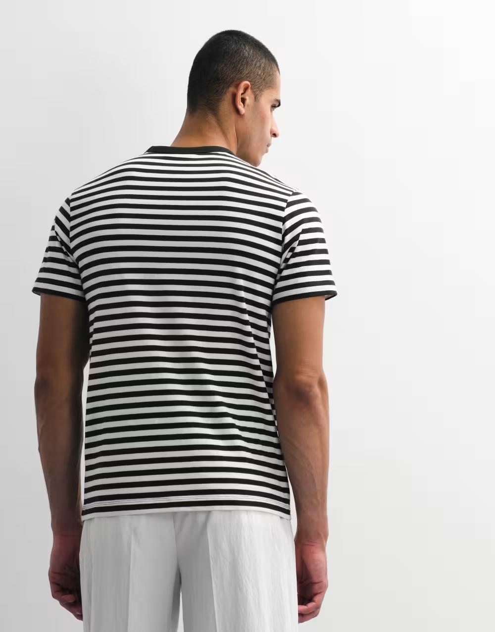 T-SHIRT OKRĄGŁY DEKOLT paski kontrast