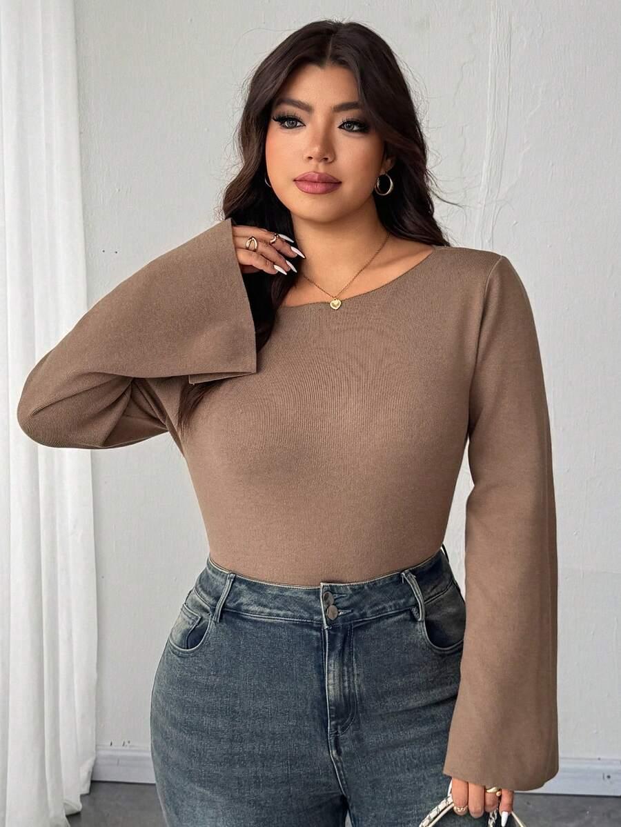 gładki BRĄZOWY SWETER 