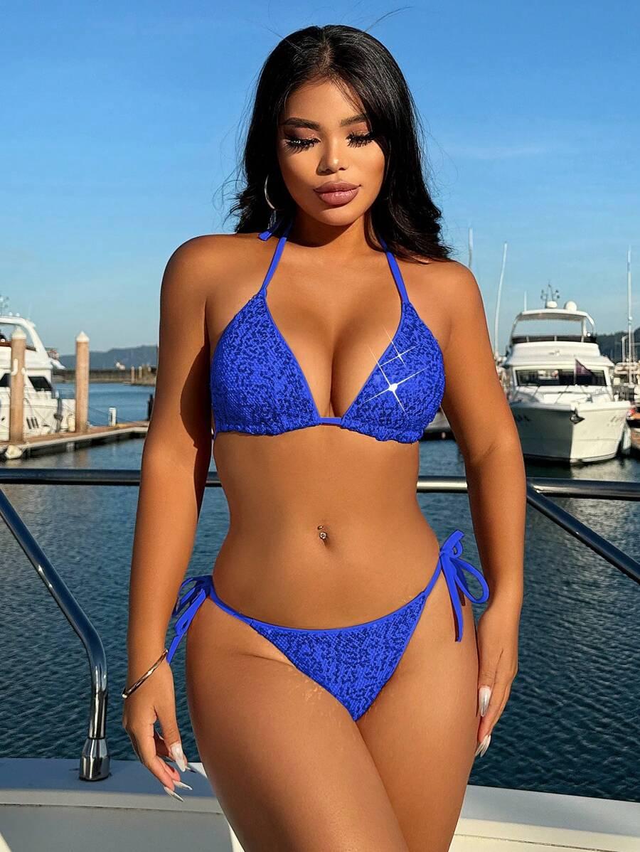 NIEBIESKA GÓRA OD BIKINI cekiny