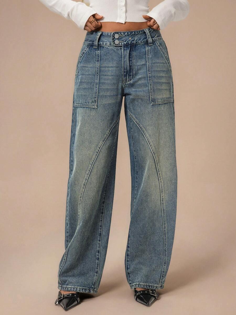 MOM JEANS DAMSKIE WYSOKI STAN BAWEŁNIANE